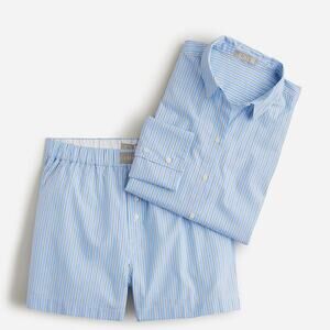 J.Crew Small Long Sleeve Cotton Poplin Boxer Shorts Set Striped Nautical Preppy